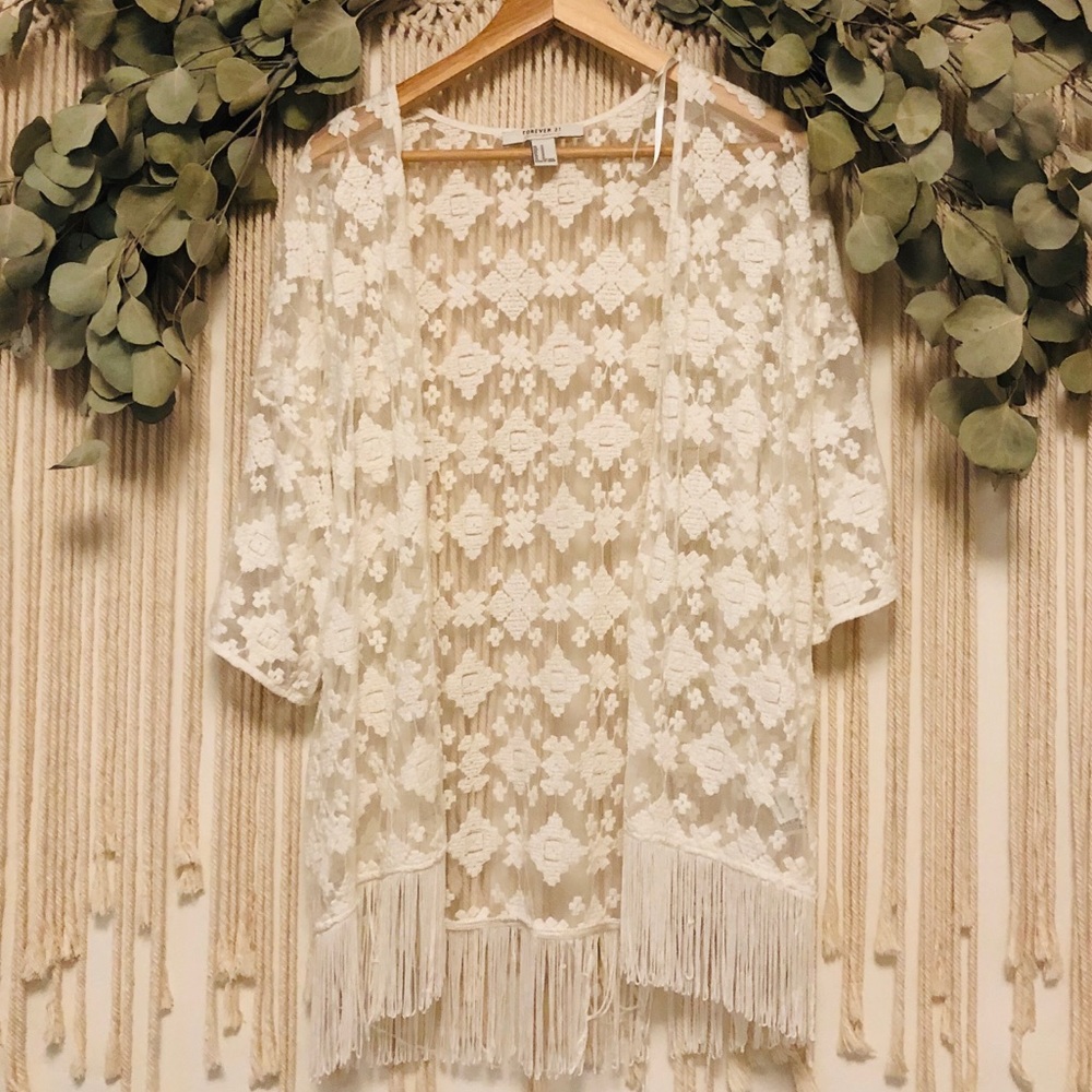 Sheer embroidered kimono cardigan